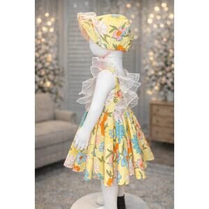 ✨ Yellow Floral Baby Dress + Bonnet Set – 6–12 Months | Shuggie Fierce Designs ✨